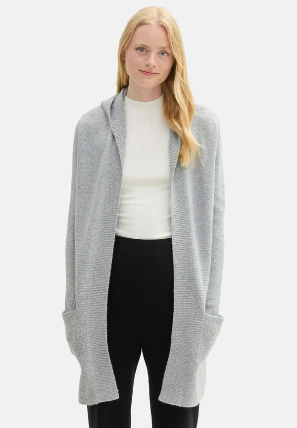 MIT KAPUZE - Strickjacke - cement grey mélange