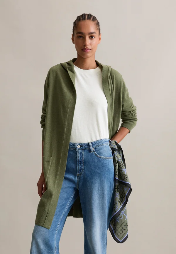 MIT KAPUZE - Strickjacke - medium green melange