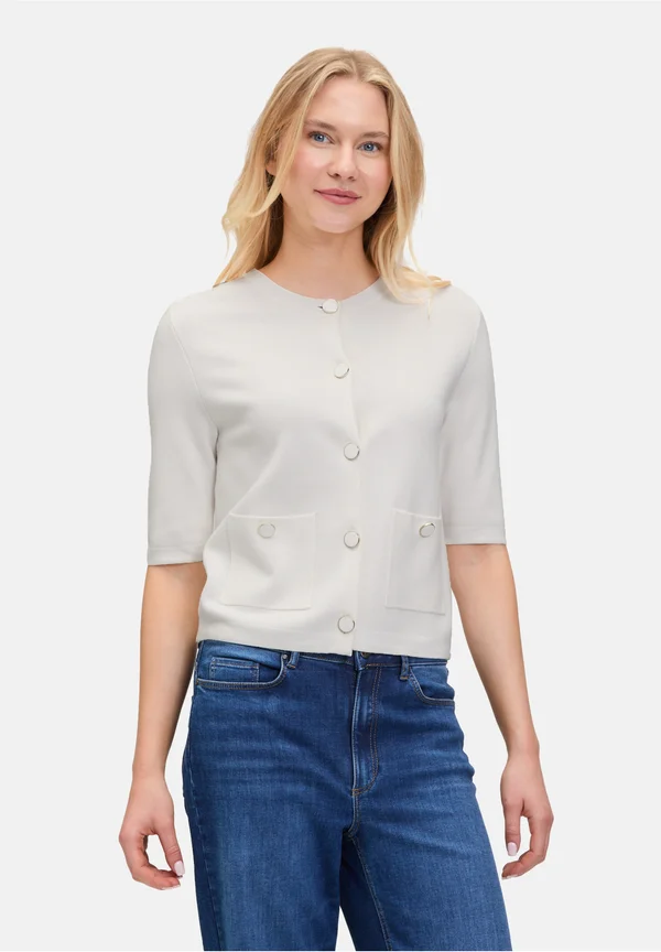 MIT KNOPFLEISTE - Strickjacke - rohweiß