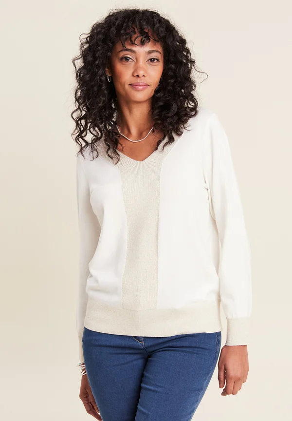 MIT LANGEN ÄRMELN - Strickpullover - ecru