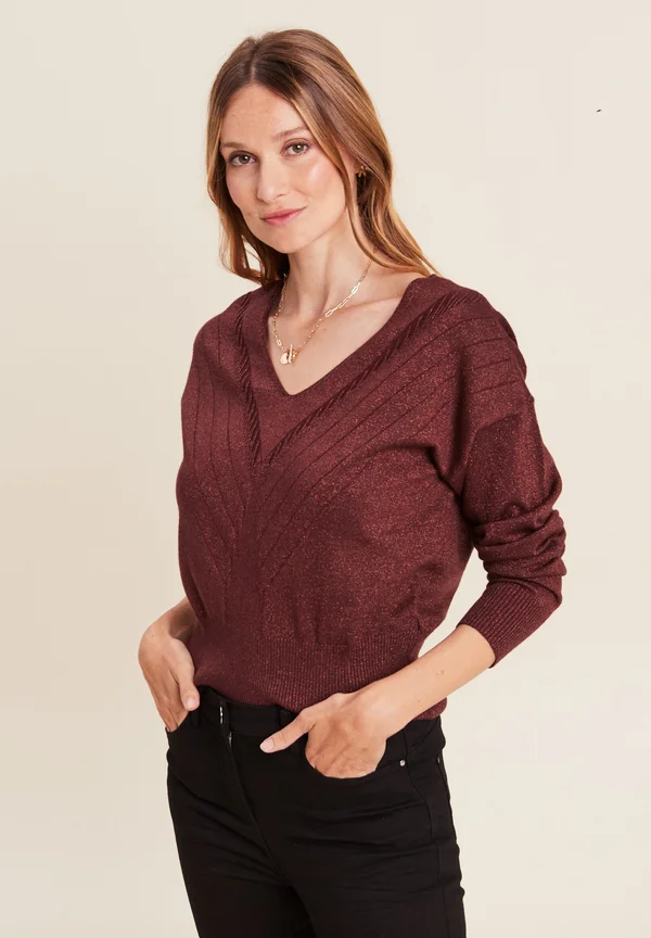 MIT LANGEN ÄRMELN V-AUSSCHNITT - Strickpullover - couleur cuivre