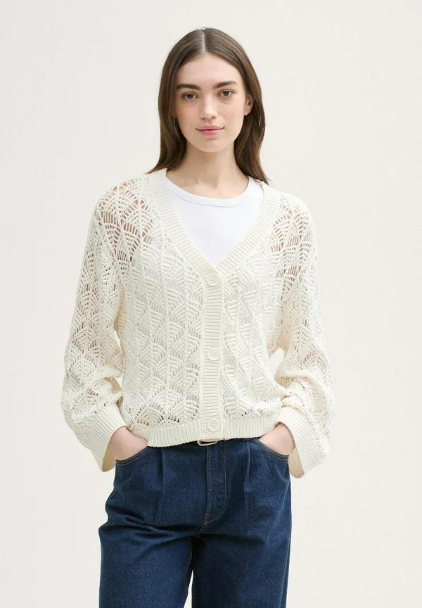 MIT LOCHMUSTER - Strickjacke - off white