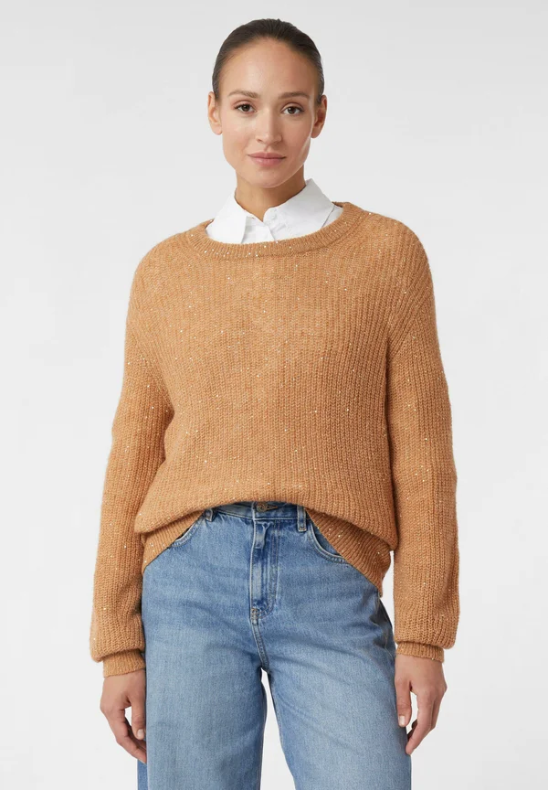 MIT PAILLETTEN - Strickpullover - cognac
