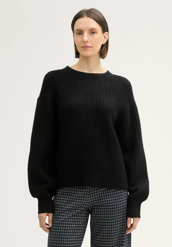 MIT PAILLETTEN - Strickpullover - deep black