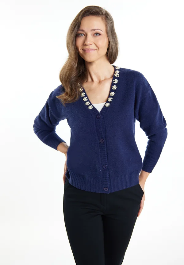 MIT PERLEN - Strickjacke - marine