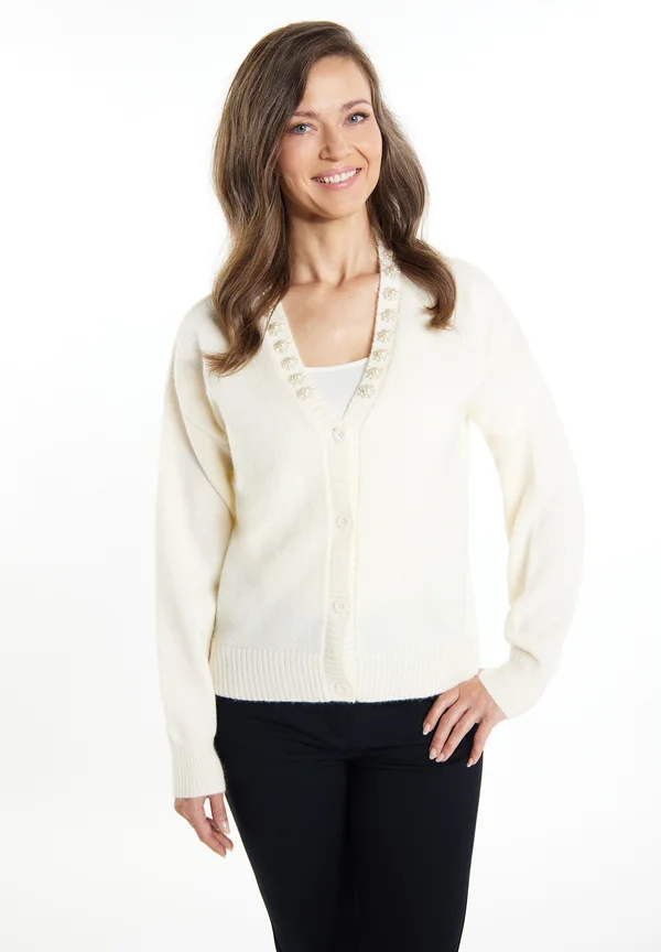 MIT PERLEN - Strickjacke - wollweiss