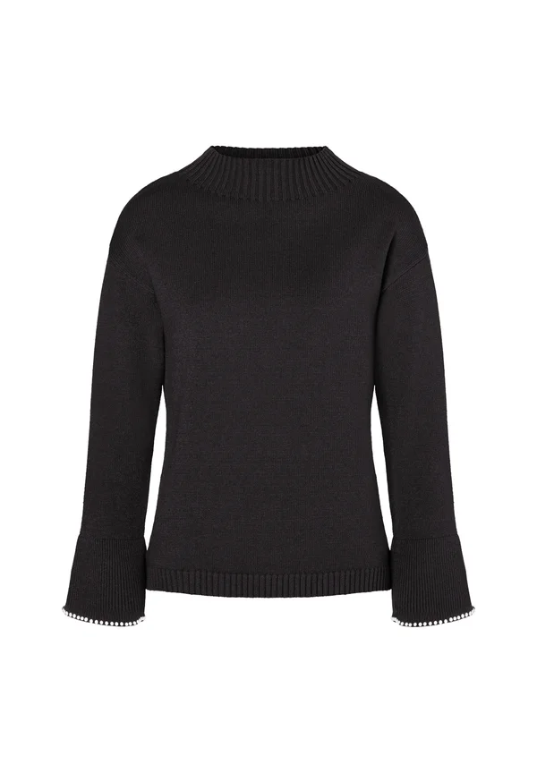 MIT PERLENSAUM - Strickpullover - black