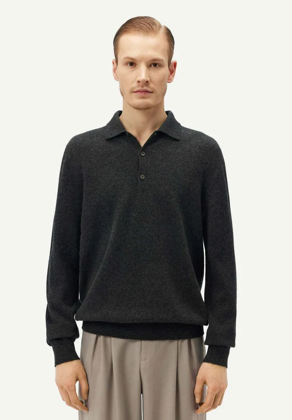 MIT POLOKRAGEN - Strickpullover - dark grey