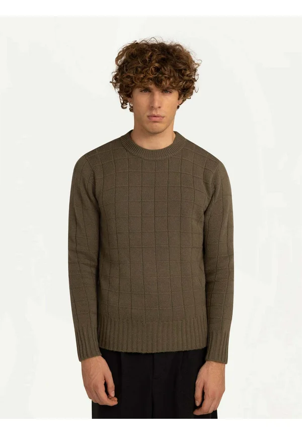 MIT QUADRATMUSTER - Strickpullover - olive