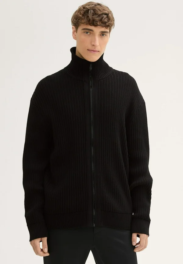 MIT REISSVERSCHLUSS - Strickjacke - black