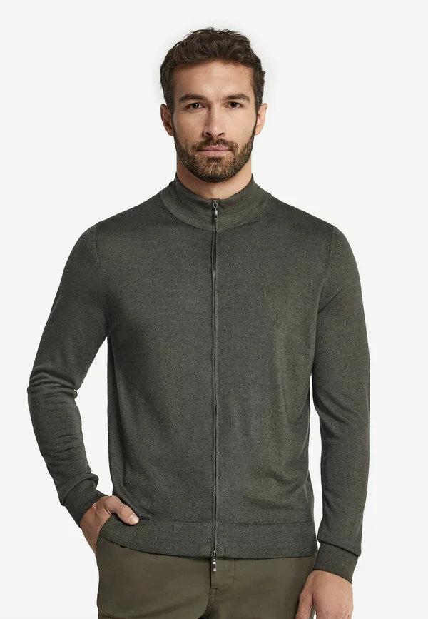 MIT REISSVERSCHLUSS ULTRALIGHT - Strickjacke - dunkelgrün dark army garment dyed