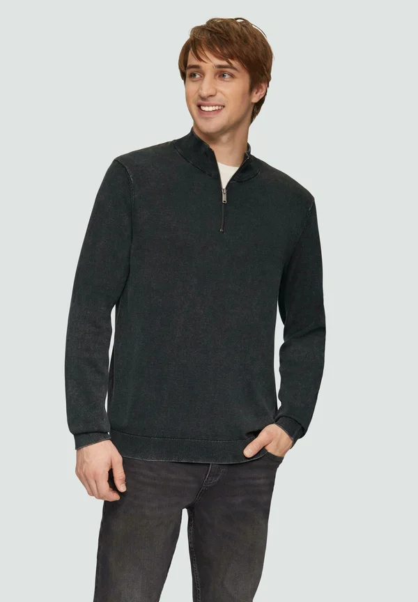 MIT REISSVERSCHLUSSKRAGEN - Strickpullover - schwarz