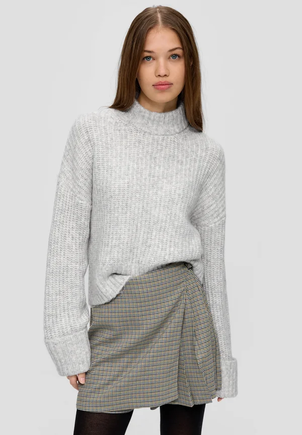 MIT ROLLKRAGEN - Strickpullover - grau meliert