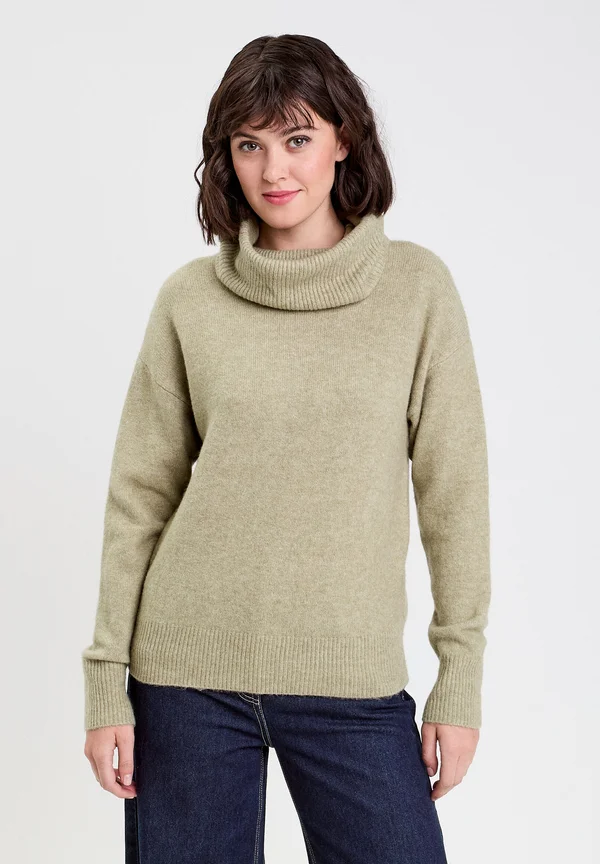 MIT ROLLKRAGEN - Strickpullover - vert kaki