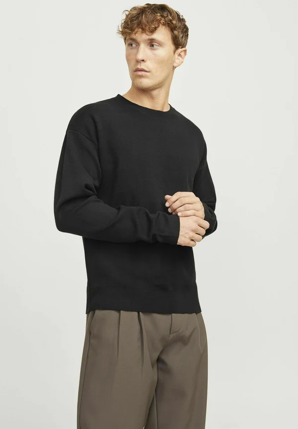 MIT RUNDHALS EINFARBIG  - Strickpullover - black onyx