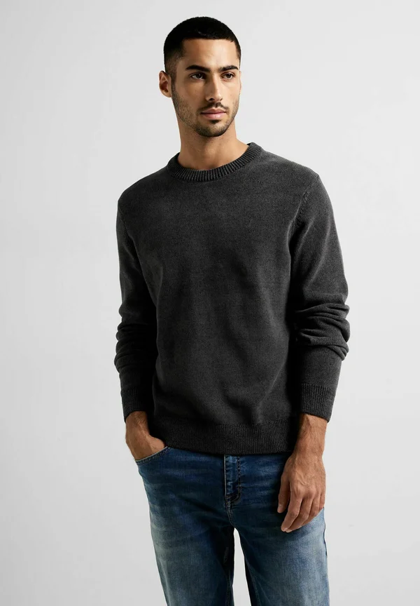 MIT RUNDHALS - Strickpullover - schwarz
