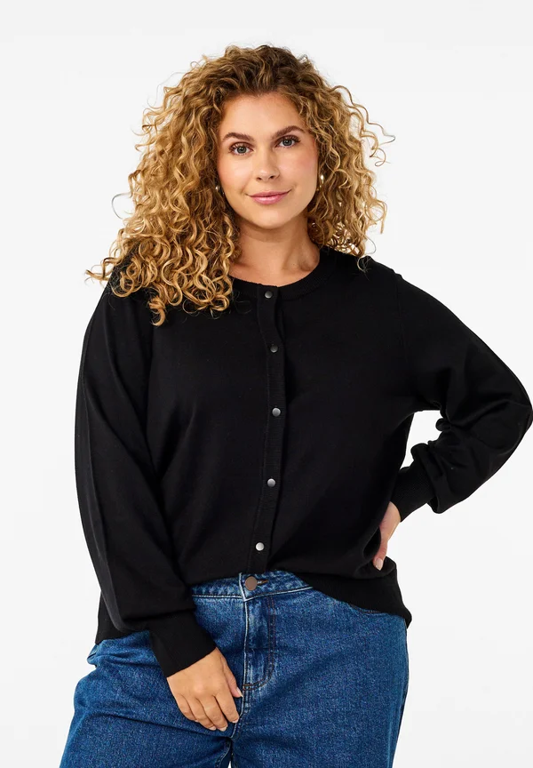 MIT RUNDHALSAUSSCHNITT - Strickjacke - black