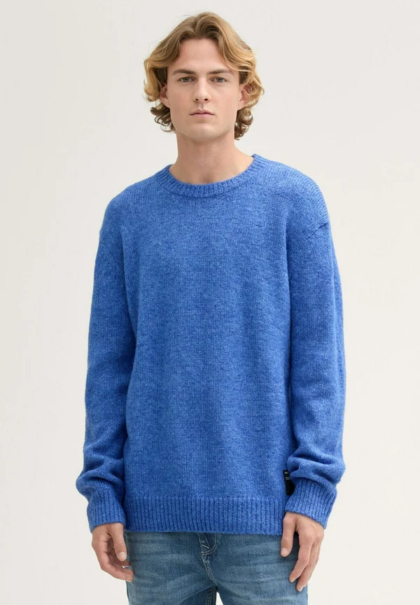 MIT RUNDHALSAUSSCHNITT - Strickpullover - azul blue wool fancy structure