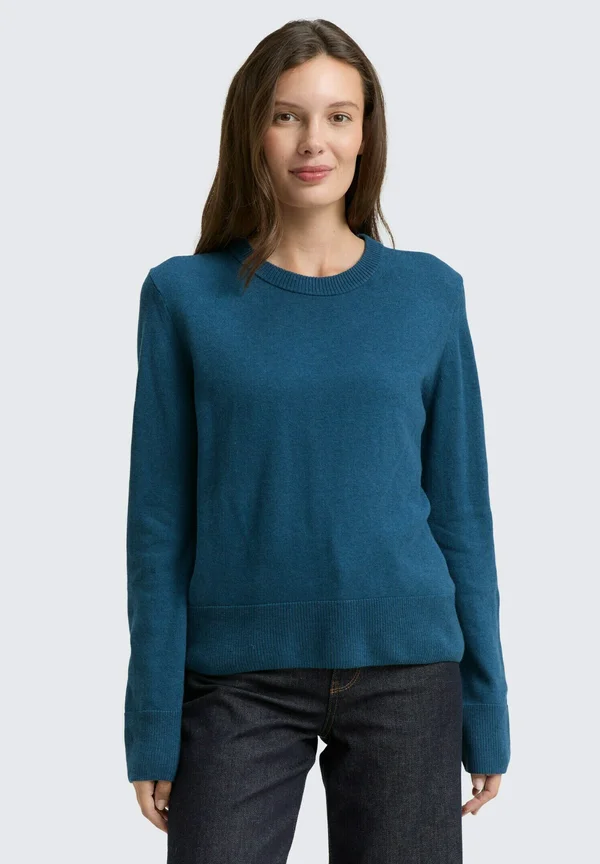 MIT RUNDHALSAUSSCHNITT - Strickpullover - dark petrol melange