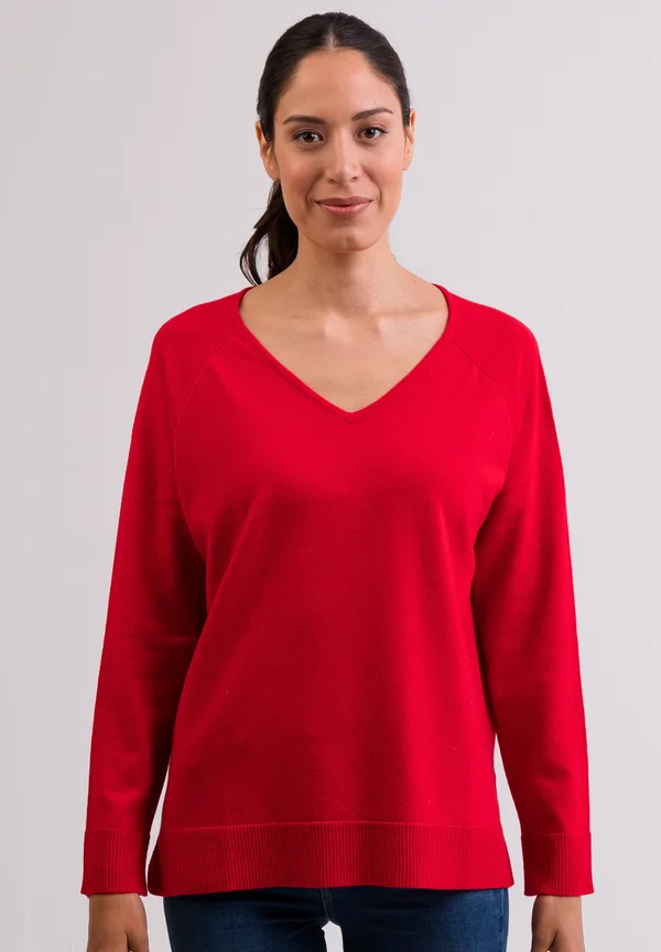 MIT SEITENSCHLITZEN - Strickpullover - rot