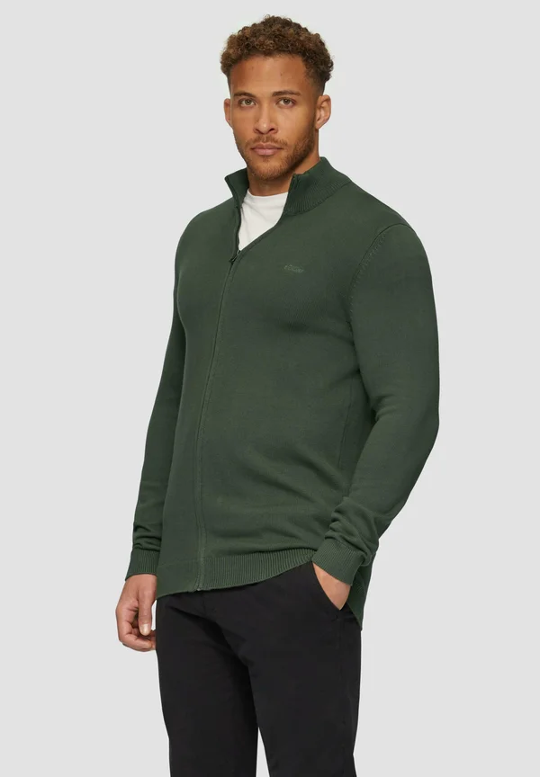 MIT STEHKRAGEN - Strickjacke - olivgrün