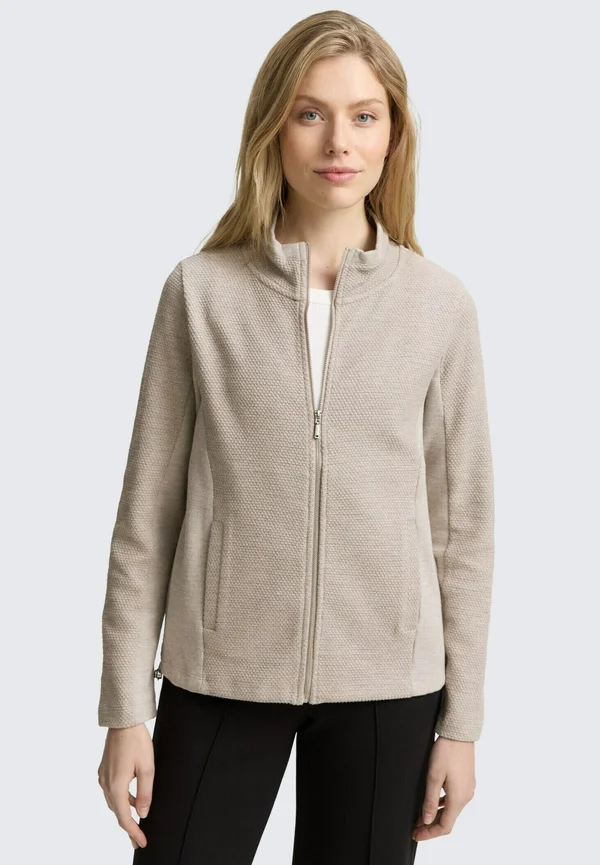 MIT STEHKRAGEN - Strickjacke - soft taupe melange