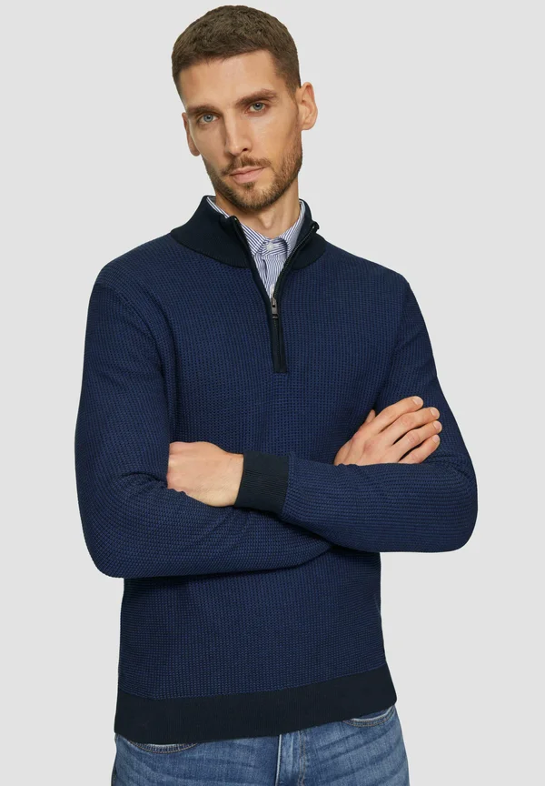 MIT STEHKRAGEN UND STRUKTUR - Strickpullover - navy