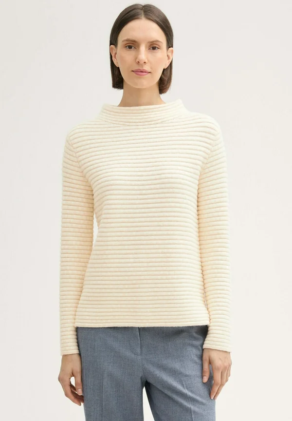 MIT STEHKRGEN - Strickpullover - white doeskin knit structure