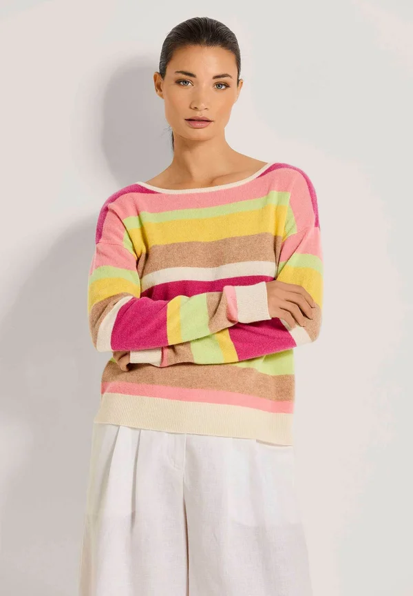 MIT STREIFEN - Strickpullover - apricot   pearl white   multicolor