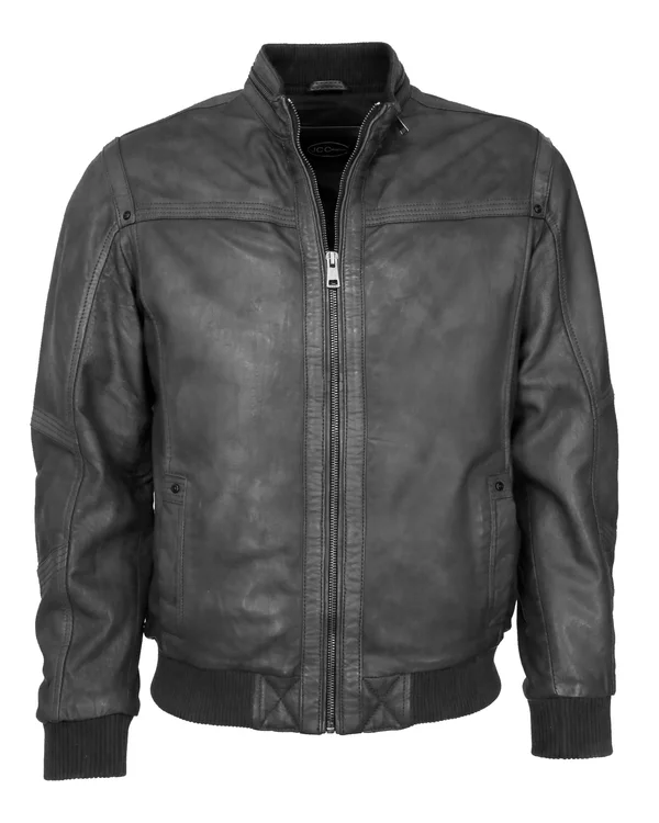 MIT STRICKABSCHLUSS - Lederjacke - graphite