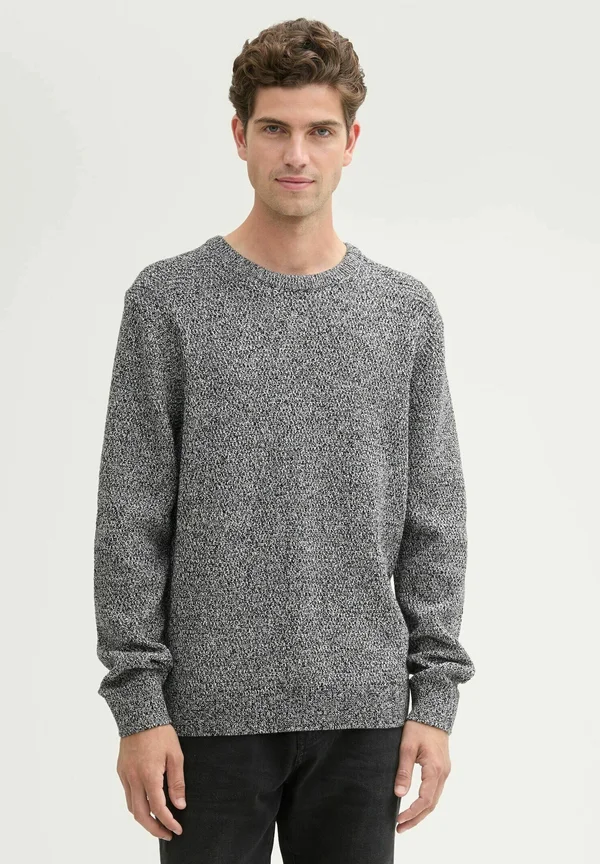 MIT STRUKTUR - Strickpullover - black white structure twotone