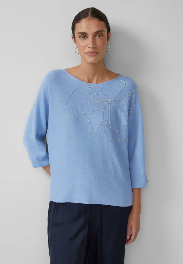 MIT U-BOOT-AUSSCHNITT UND SCHMUCKPERLEN - Strickpullover - arktisblau