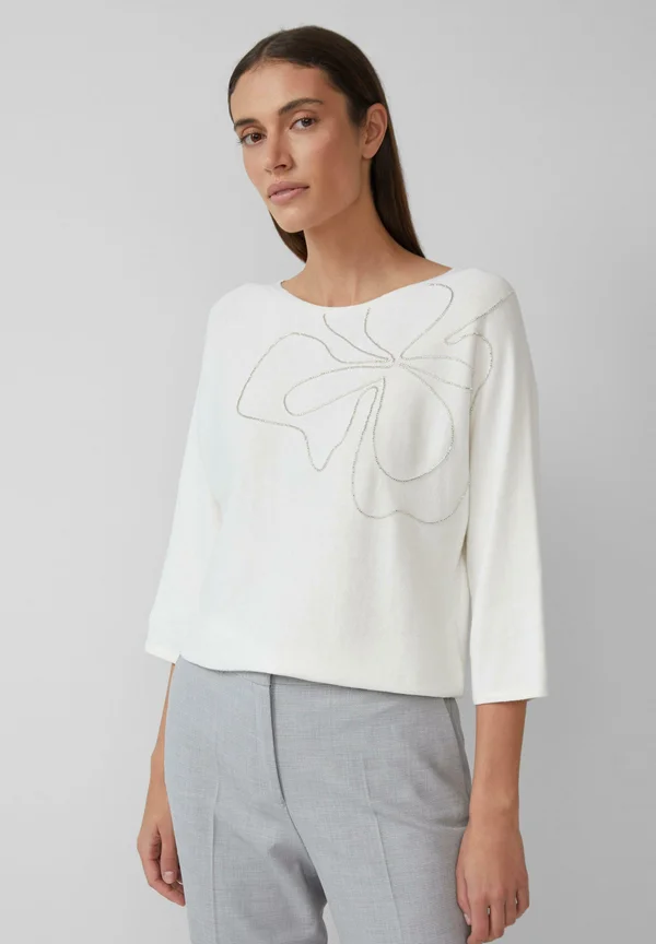 MIT U-BOOT-AUSSCHNITT UND SCHMUCKPERLEN - Strickpullover - ecru
