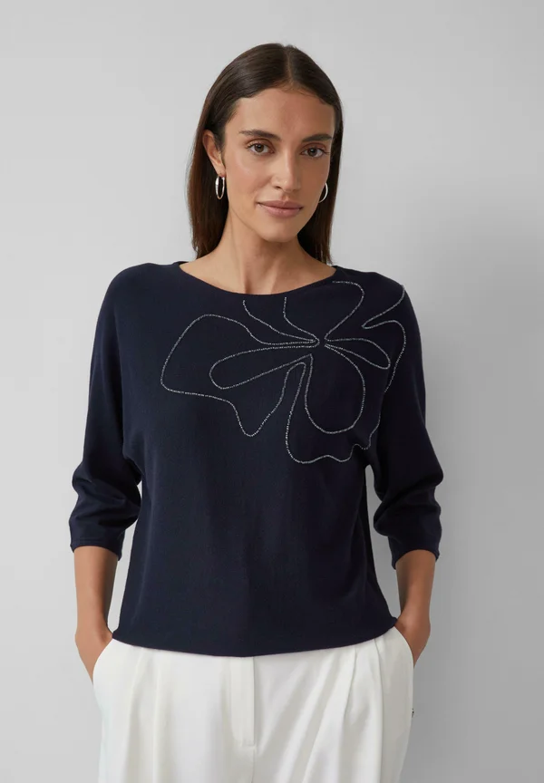 MIT U-BOOT-AUSSCHNITT UND SCHMUCKPERLEN - Strickpullover - navy