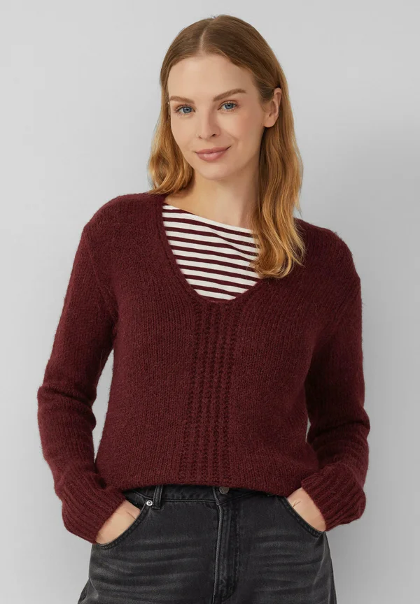 MIT V-AUSSCHNITT - Strickpullover - bordeaux