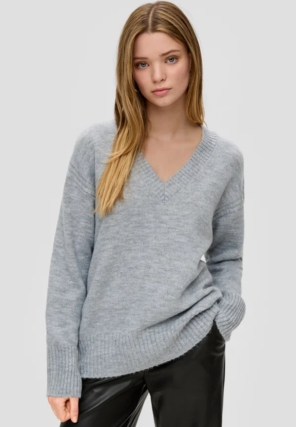 MIT V-AUSSCHNITT - Strickpullover - grau meliert