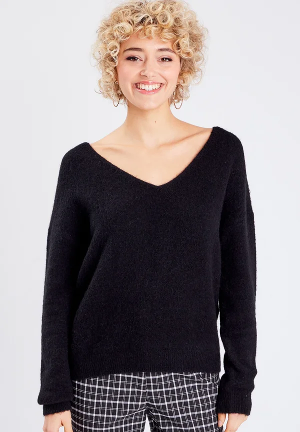 MIT V-AUSSCHNITT - Strickpullover - noir