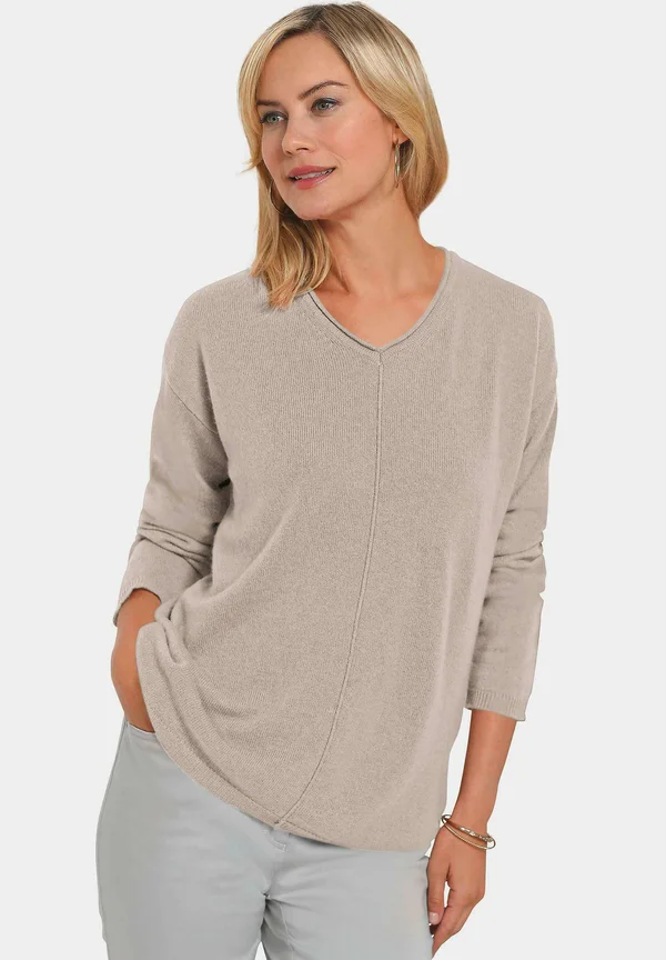 MIT V-AUSSCHNITT - Strickpullover - sand