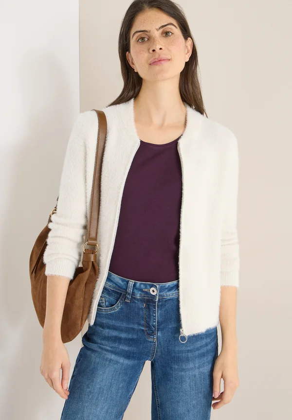 MIT ZIPPER - Strickjacke - off-white