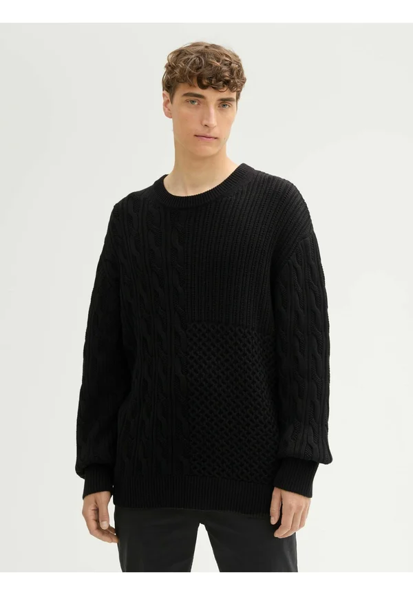 MIT ZOPFMUSTER - Strickpullover - black