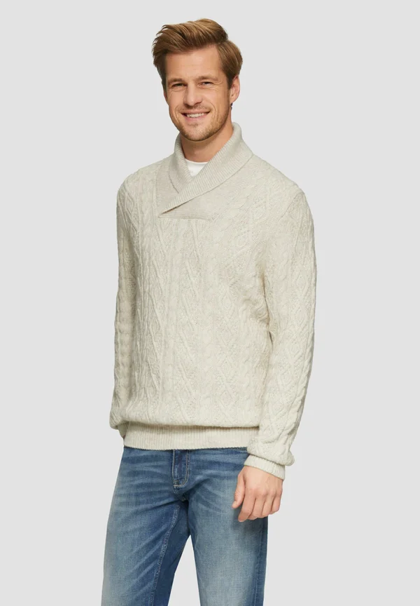 MIT ZOPFMUSTER - Strickpullover - helles beige