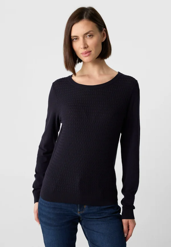 MIT ZOPFMUSTER - Strickpullover - navy