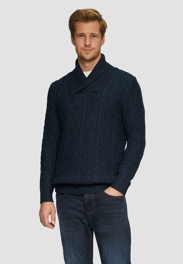 MIT ZOPFMUSTER - Strickpullover - navy