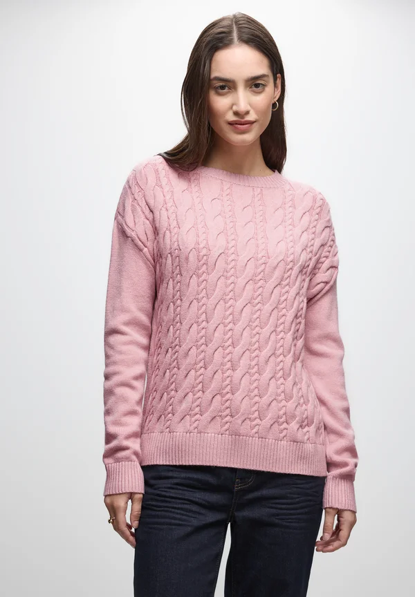 MIT ZOPFMUSTER - Strickpullover - rosa