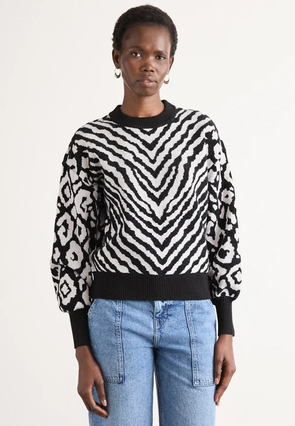 MIXED ANIMAL FLOCKD SWEATER - Strickpullover - ivory/black