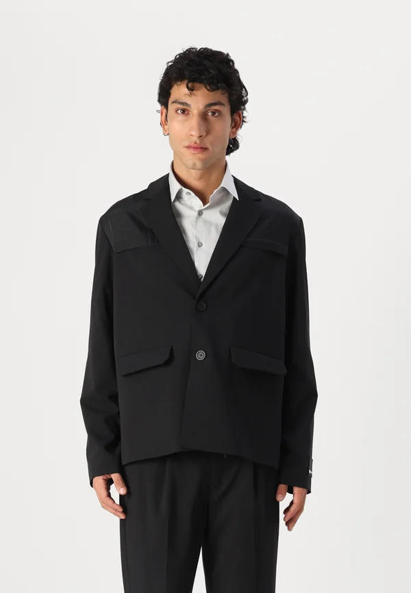 MIXED MATERIAL BLAZER - Sakko - black