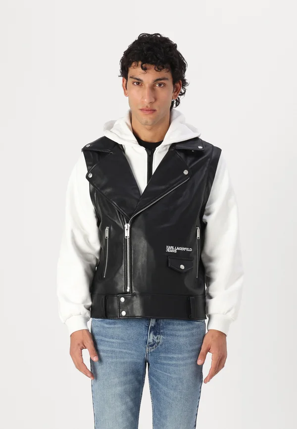MIXED MATERIAL JACKET - Kunstlederjacke - black