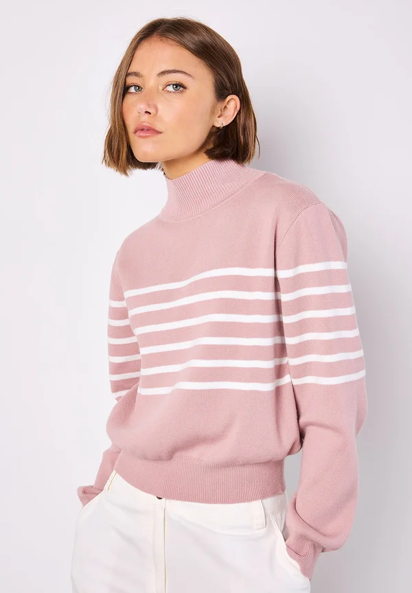 MOCK NECK STRIPE - Strickpullover - pink