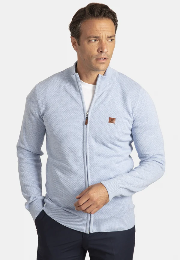 MODERN FIT HONEYCOMB   - Strickjacke - baby blue melange