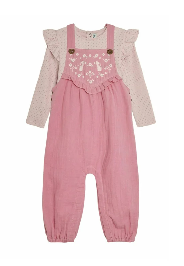 MOUSE EMBROIDERED CHEESECLOTH SET-REGULAR FIT - Latzhose - pink